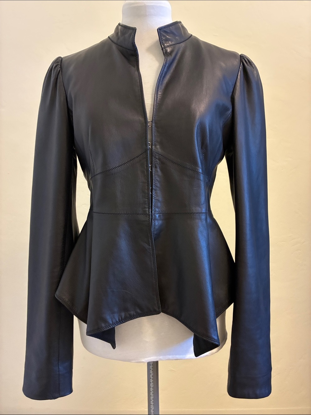 Laundry By Shelli Segal Black Genuine Lambskin Leather Peplum Jacket